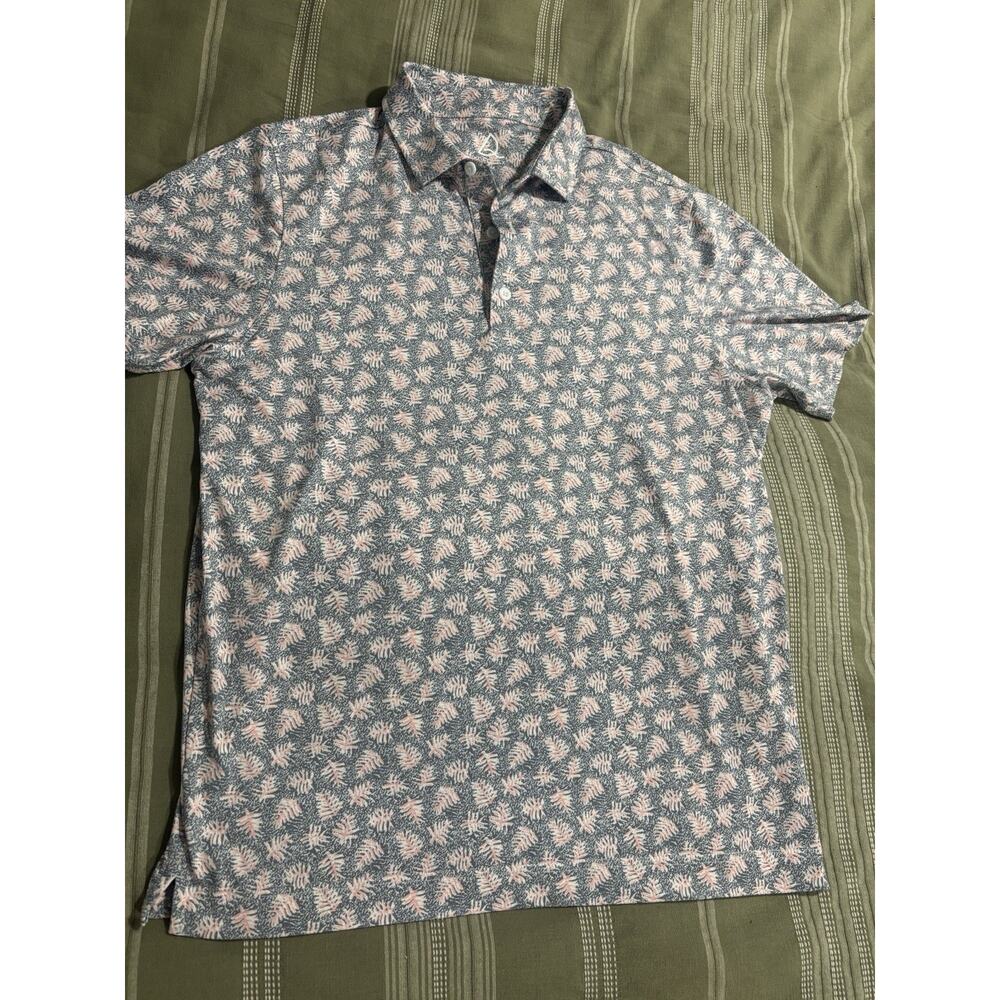 Deolax Golf Polo Shirt Men’s Medium Shadow Gray With Pink Palms Print